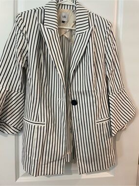 CAbi Black and White Vertical Stripe Blazer
